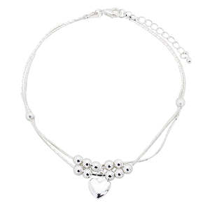 Cavigliera Regolabile in Oro Bianco 14k con Cuore e Sfera, Placcatura in Oro 18k, Gioiello Religioso per Piedi con Perla, Regalo per Occasioni Religiose - Product Image 1