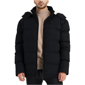 Chaqueta de bombardero de invierno con capucha y cuello levantado para hombre de alta calidad, abrigo de burbujas cálido de lana, cierre de cremallera ODM High Street - Product Image 1