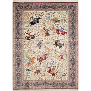 Tapis en soie noué à la main Gulmarg Ivory Pae-5003, tapis rectangulaire moderne à motifs floraux, viscose, polyester, nylon, tufté, imprimé, décoration intérieure - Product Image 1