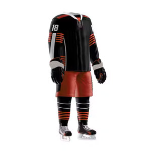 Vente en gros d'uniformes de hockey sur glace cool rouge noir, comprenant des chaussettes en jersey et une coquille de pantalon, uniforme de hockey sur glace à sublimation personnalisée - Product Image 2