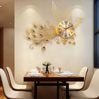 Ak laiton européen luxe métal paon horloge personnalité Art décoration horloge murale pour la décoration intérieure
