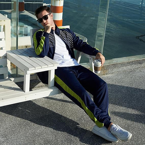 Conjunto deportivo para hombre, poliéster, cierre de cremallera, transpirable, ligero, para gimnasio, jogging, informal, chaqueta deportiva - Product Image 5