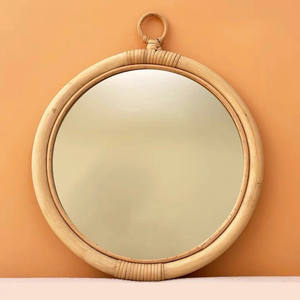Espejo redondo de mimbre hecho a mano, colgante de pared bohemio de estilo rústico de Vietnam, espejo de mimbre para decoración del hogar - Product Image 1