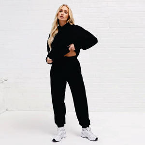 Bas de jogging coupe décontractée pour femmes 60% coton 40% polyester poignets élastiques survêtement polaire établi pour l'hiver noir - Product Image 3