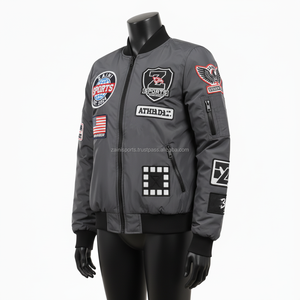 Chaqueta de bombardero de alta calidad para mujer, Material de nailon GSM 220, Color gris, logotipo personalizado, diseño de parche bordado, chaquetas de bombardero para mujer - Product Image 4