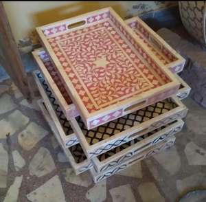 Plateau de service en marbre avec poignées en métal pour restaurants plateaux de service à l'hôtel et à la maison couleur dorée et grise plateaux de service fournitures - Product Image 5