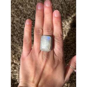 Reda Galvan Oval Moonstone & Sterling Silver <b>Ring</b> Rhodium Plated Size 6.25 - Product Image 2