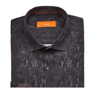 Camicia da Uomo Tallia Slim-Fit Elasticizzata con Stampa Pelle di Serpente, Tessuto Popeline Nero, Taglie 16-32-33, per Primavera - Product Image 2