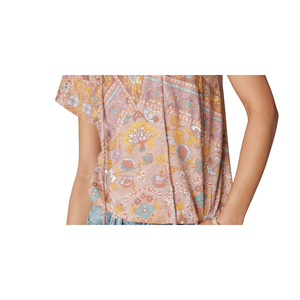 Lucky Brand Women's Cotton Printed Peasant <b>Bubble</b> <b>Top</b> Beige Size Medium-for Summer - Product Image 3