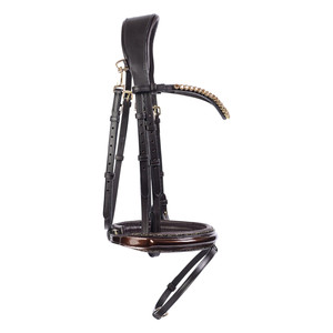 Customizable Anatomic Dressage <b>Bridle</b> Elegant Brown Patent Leather High Quality Golden Crystal Brow Band Padded Noseband - Product Image 1