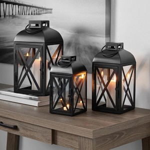 Elegant Design <b>Black</b> Metal Indoor/Outdoor Decorative Pillar <b>Candle</b> Holder <b>Lantern</b> Sturdy Construction Versatile Home Decor - Product Image 4