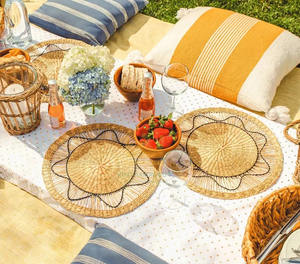 Manteles Individuales de mimbre Natural, juego de 6 manteles individuales de tejido redondo para algas marinas, D15 pulgadas - Product Image 3