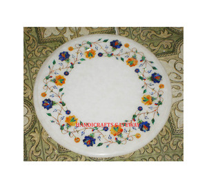 Forme ronde nouvelle collection fleur mélange incrustation travail marbre blanc café et thé dessus de table pour usage commercial indien en gros - Product Image 1