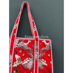 Bolso de mano acolchado de algodón 100% para mujer, bordado con estampado Jangle, bolso de mano grande con cierre abierto, a la moda para viajes de primavera y verano - Product Image 5