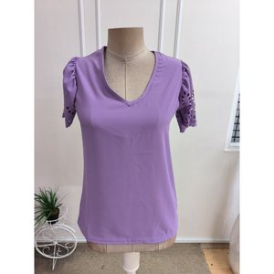 Blusa da donna a maniche corte con scollo a V e maniche in pizzo, modello Dubai, 36553 - <span class=keywords><strong>Lilla</strong></span> - Product Image 4