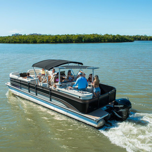 Bateau à pontons en aluminium avec <span class=keywords><strong>moteur</strong></span>, style moderne, gilet de sauvetage, structure stable, éclairage de navigation, grande capacité, <span class=keywords><strong>chaise</strong></span> pliante - Product Image 3
