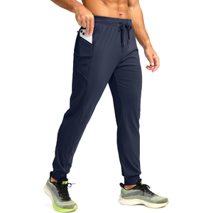 Pantalones de chándal para hombre con bolsillos y cremallera, pantalones de entrenamiento antiarrugas para gimnasio, pantalones teñidos lisos para hombre - Product Image 1