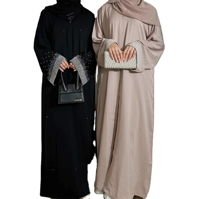 เสื้อผ้ามุสลิมแบบดั้งเดิมผู้หญิงมุสลิม Abaya พรีเมี่ยมผู้หญิงแขนยาว abaya มีสไตล์การออกแบบแขนที่กําหนดเองงานหิน abaya