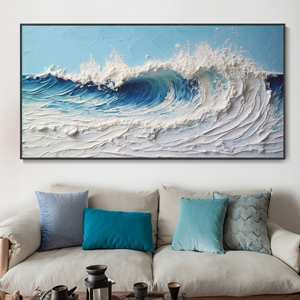 Pintura al óleo con textura de mano de océano 3D, decoración del hogar con mar azul abstracto, decoración de pared de moda, pintura de Arte Impresionista - Product Image 2