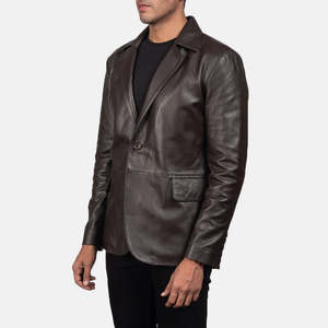 Blazer en cuir marron Daron, style mode, fermeture simple ou double boutonnage, motif imprimé, longueur longue, grande taille, tricoté - Product Image 2