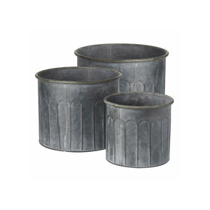 Vintage Antique Design Galvanized Planter Round <b>Basket</b> Hot Selling Set of 3 <b>Flower</b> Planter Use <b>for</b> Garden Decoration - Product Image 1