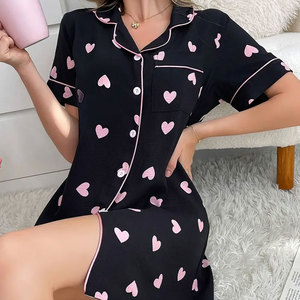Vestido de Dormir de Verano para Mujer, Tejido, Transpirable, Ligero, de Manga Corta, Cintura Elástica, Alta Calidad, Servicio OEM - Product Image 5