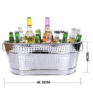 Cubo de hielo de acero inoxidable de diseño martillado con mango, capacidad de 5L, forma ovalada para fiesta, Artículos de bar y enfriador de vino para - Product Image 6