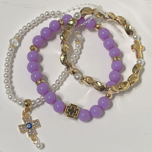 Pink Beaded Rosary <b>Bracelet</b> <b>Set</b> With Pearl And Cross Charm For Women Catholic Religious Jewelry Gift - Product Image 6