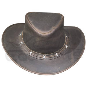 Custom Logo Western Cowboy <b>Hat</b> Genuine <b>Leather</b> Wide Brim Australian Style Outdoor Travel Adventure Low MOQ <b>Leather</b> <b>Hats</b> - Product Image 2
