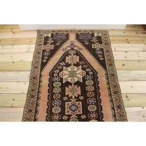 Tapis de 3,2 x 9,9 pieds, tapis turc vintage, tapis rayé marron - Product Image 3