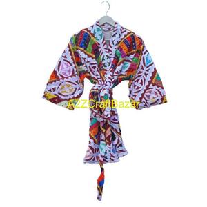 Kimono vintage indien fait main, veste pour femmes, nouveau, manches longues, travail floral, patchwork, anti-rides, séchage rapide, coton - Product Image 6