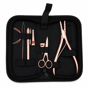 Professional Hair Extension Tools Kit with <b>Crimping</b> Pliers Needle Hook Scissors Metal <b>Set</b> for Installation and Removal OEM - Product Image 1