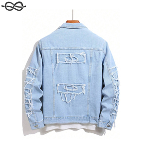 <b>Men's</b> Casual Daily Wear Distressed Denim <b>Jacket</b> Button up Ripped Pocketed <b>Long</b> Sleeve Stylish Comfortable Outerwear Fashion - Product Image 5