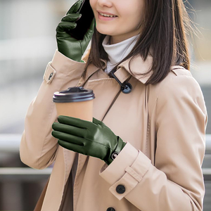 Gants en cuir souple à la mode pour femmes et hommes couleur marron hiver chaud écran tactile gants en cuir coupe-vent - Product Image 1