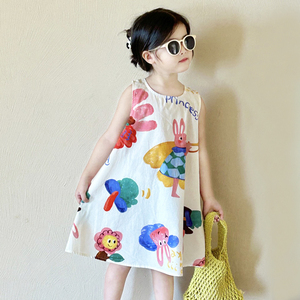 Contitkids SD457 toffeedress เด็กฤดูร้อนชุดชิ้นเดียวลายการ์ตูนยาวถึงเข่า - Product Image 2