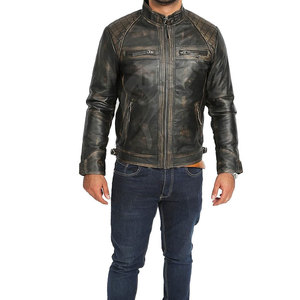 Chaqueta de cuero de talla grande al por mayor, chaqueta de cuero para uso en exteriores, chaqueta de cuero para hombre con cuello levantado - Product Image 2