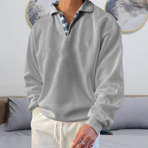 Sweats d'automne et d'hiver pour hommes revers de couleur unie lâche à manches longues en polyester tricoté - Product Image 6