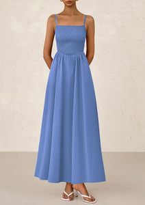 Atractivo 2025 Boho hasta el tobillo Maxi vestido para mujer sin mangas Casual Vacaciones verano tejido 100% rayón fumar señoras vestido - Product Image 2