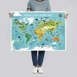 Carte du monde moderne pour enfants XL, grand affiche colorée représentant notre monde - Product Image 2