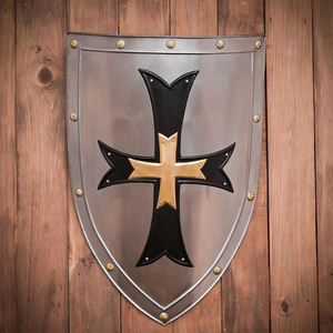 Bouclier de Viking fait à la main de croisé médiéval Bouclier en acier au carbone Bouclier de fer en acier Viking templier de calibre 18 - Product Image 5