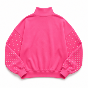 Sweat-shirt oversize pour femme à col montant, épaules tombantes, en molleton imprimé à pois, avec patch personnalisé, conception ODM sur le devant - Product Image 2