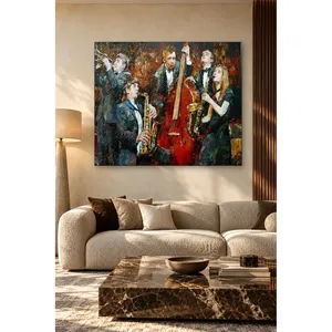วงดนตรีแจ๊สฟิดาพร้อมดับเบิลเบสและแซกโซโฟนพิมพ์ลายบนผ้าใบ - Product Image 5