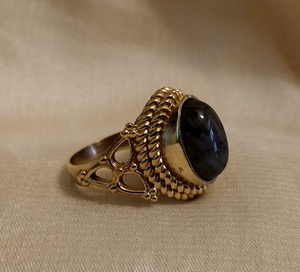 Anillo de latón hecho a mano con piedra de lapislázuli natural Tamaños redimensionables Hecho EN LA India para exportación - Product Image 1