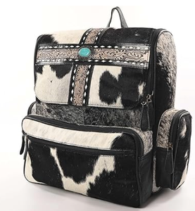 High Quality Cowhide Genuine Leather Travel <b>Bag</b> Black and White with Zipper Closure <b>Laptop</b> Compartment Pure Leather Backpack - Product Image 4