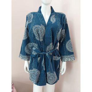 Most Selling Floral <b>Kimono</b> <b>Jacket</b> 100% Cotton Printed Embroidered Traditional Indian Style Breathable Midi Length Natural - Product Image 4