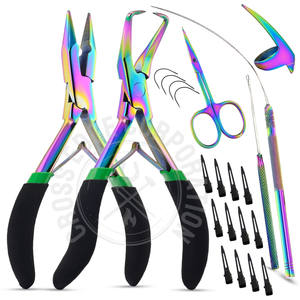 Outils d'extension de cheveux arc-en-ciel Micro lien anneaux perles pince aiguille incurvée 12 pièces pinces de sectionnement ciseaux de coupe de fil avec étui - Product Image 2
