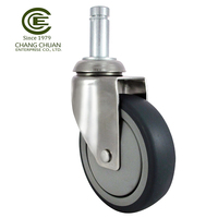 Roue pivotante à frein en caoutchouc thermoplastique CCE Steel de 5 pouces avec finition chromée, usage médical moyen
