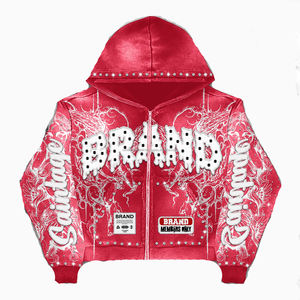 Sweat à capuche oversize unisexe personnalisé avec fermeture éclair, sweat à capuche avec fermeture éclair délavée, fabricants de sweats à capuche, sweat à capuche en strass délavé à l'acide - Product Image 1