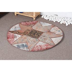 พรมตุรกีโบราณโบฮีเมียนเป็นมิตรกับสิ่งแวดล้อมสีเบจสีแดง3.3x3.3ฟุตพื้นที่ขนาดใหญ่ผ้าขนสัตว์เย็บปะติดปะต่อกันทำจากยางรองรูปไข่ห้องโถงห้อง - Product Image 3