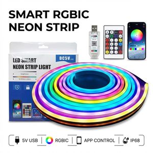Ruban LED néon flexible RGBIC USB 5V 5m IP65 avec application de contrôle des effets lumineux - Product Image 1